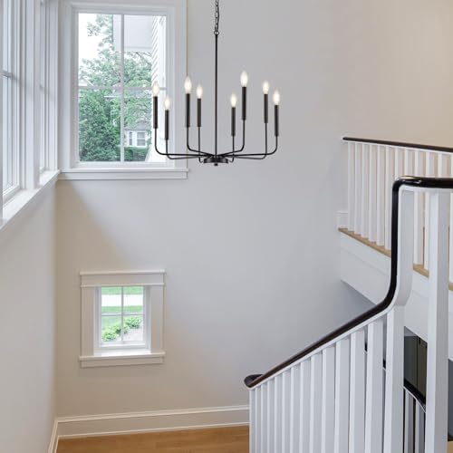 Modern Black Chandelier Dining Room Light Fixture 8-Light Metal Hanging Candle Chandelier