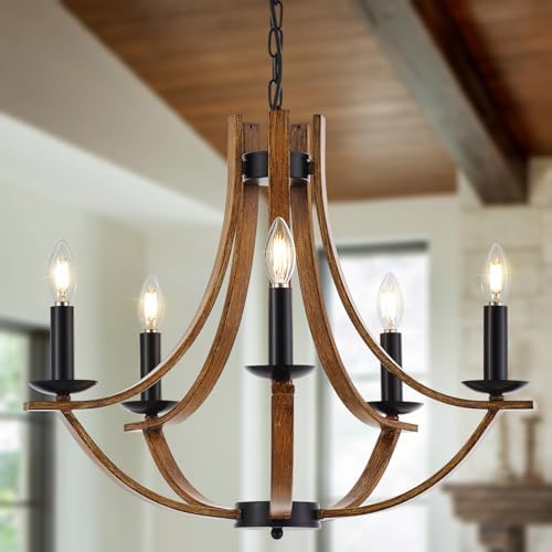 Widluth 22 Farmhouse Wooden Chandelier 5 Lights