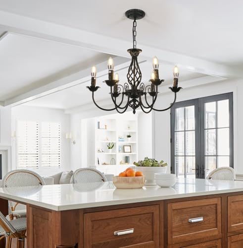 6-Light Farmhouse Chandelier with Adjustable Height