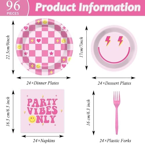 96 Pc Preppy Pink Smile Plates Napkins Party Set