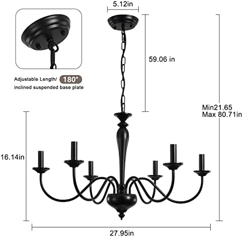 Adjustable Height Farmhouse Chandelier 6 Light Black