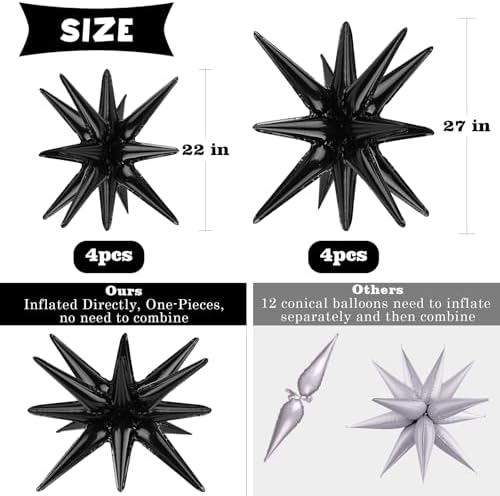 8 Pcs Black Star Balloons for Party Decorations