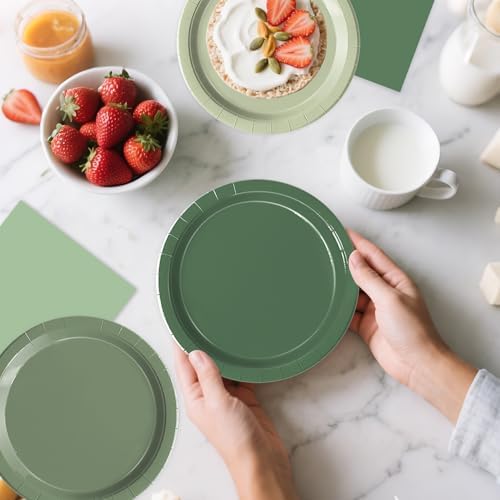 Oigco 60 PCS Sage Green Paper Plates and Napkins