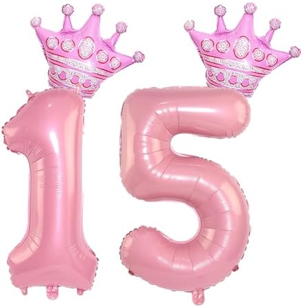 40 Inch Pink Crown Number 15 Balloons