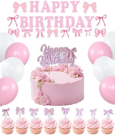 47PCS Pink Bow Birthday Decorations Set