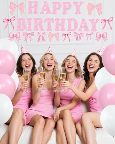 47PCS Pink Bow Birthday Decorations Set
