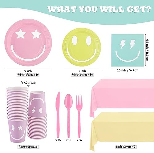 Durony 254 Piece Preppy Smile Party Decor Set