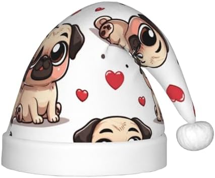 Augenstern Christmas Hat with Cartoon Pugs and Hearts