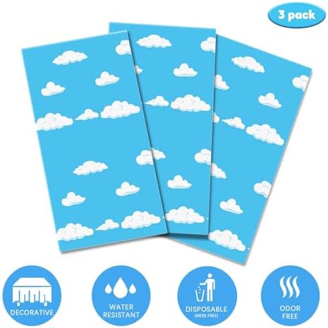 3PCS Blue Sky and White Clouds Tablecloth Birthday Decorations