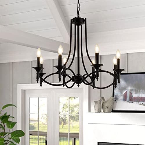 Black Industrial Chandelier with 8-Light Candle Stems