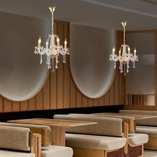 Small Gold Crystal Chandeliers 4 Lights Modern Mini Chandelier