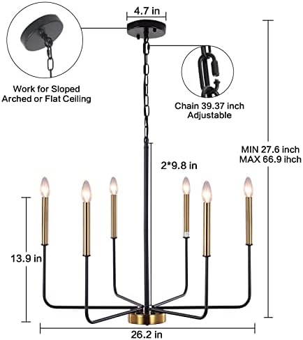 Modern Farmhouse Chandelier with 6 Lights Black and Gold