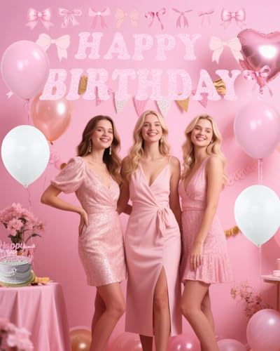47PCS Pink Bow Birthday Decorations Set