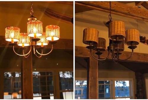 6 Piece Clip On Chandelier Shades Rattan Lamp Shades