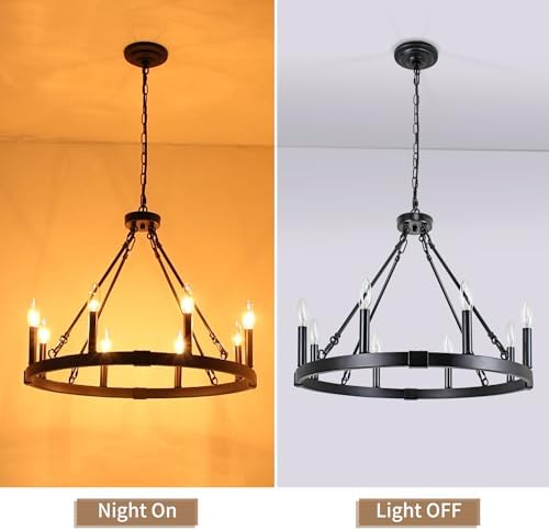 236 Inch Black Wagon Wheel Chandelier - 8 Light Farmhouse Pendant Light