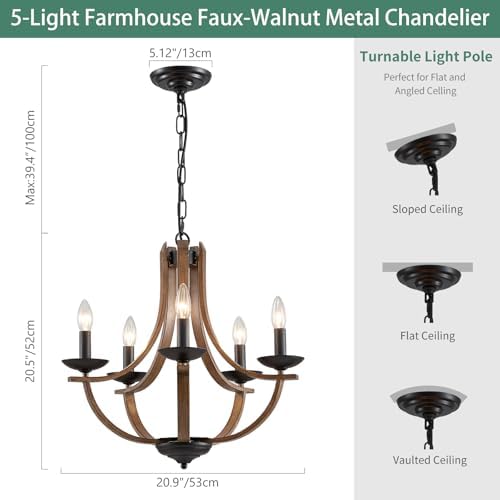 Rustic 5-Light Chandelier with Adjustable Height
