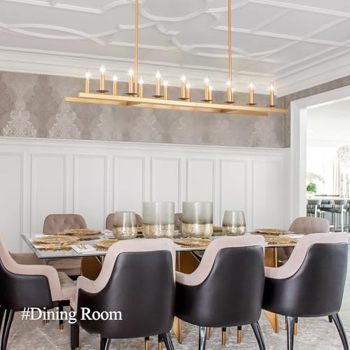 60-Inch Rustic Gold Linear Chandelier with 16 Lights