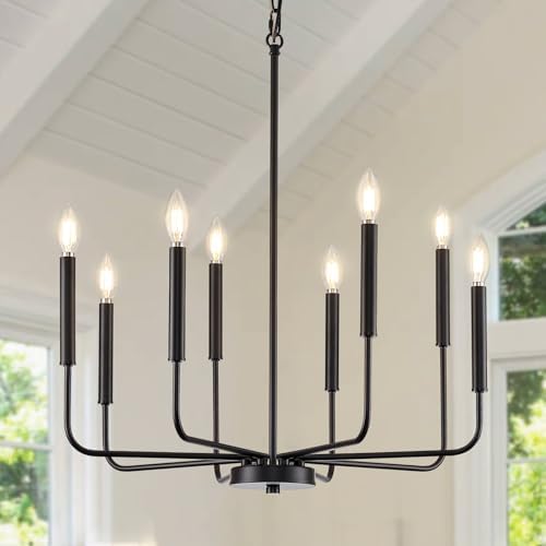 Modern Black Chandelier Dining Room Light Fixture 8-Light Metal Hanging Candle Chandelier