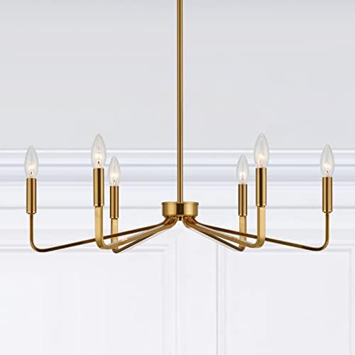 Jonsi Gold Chandelier 26 Inch Modern Brushed Brass 6 Light Industrial Ceiling Fixture