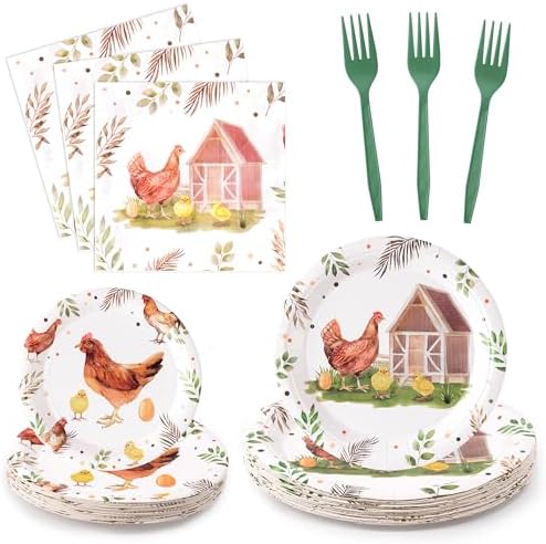 96Pcs Chicken Party Plates Set for 24 Guests