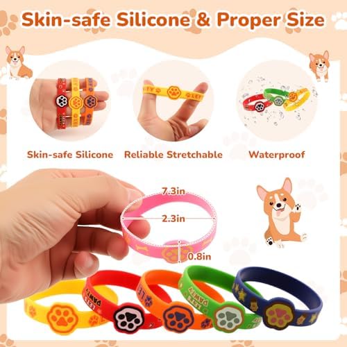 24 Pcs Dog Paw Silicone Wristbands for Birthday Party Favors