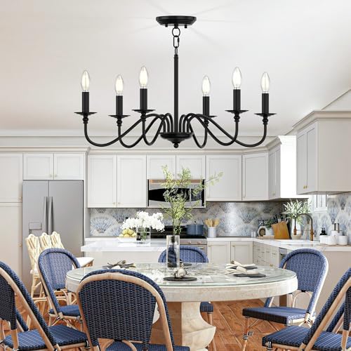 Rustic Black Iron 6-Light Chandelier for Dining Room
