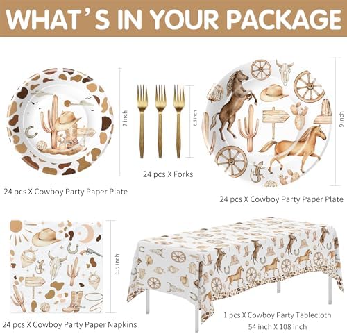 Western Cowboy Birthday Tableware Set for 24 Guests