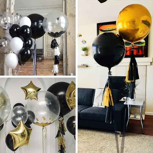 PartyWoo 3 Pack 50 Inch Round Foil Balloons with Ribbon