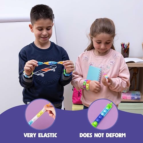 BONNYCO Pop It Bracelets Keychains 30 Pack Kids Party Favors