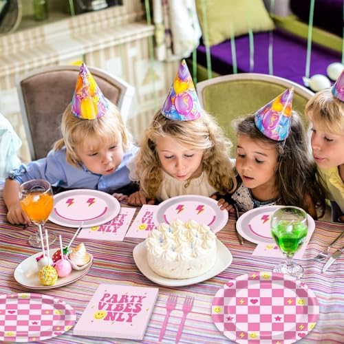 96 Pc Preppy Pink Smile Plates Napkins Party Set
