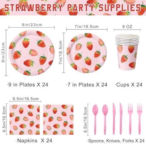 168 Pcs Strawberry Birthday Decorations Set