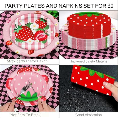 Strawberry Themed Party Tableware Set 120pcs