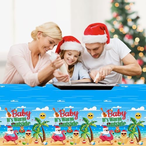3Pcs Summer Christmas Tablecloth Set 54x108 Inch Hawaiian Print Waterproof Disposable Party Cover