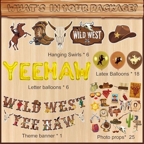 Western Party Decorations - 55 Pcs Cowboy Balloons Props