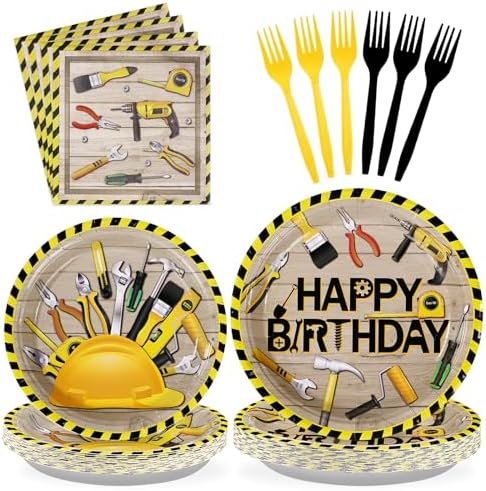 Grencian 96 Pc Handyman Tools Party Plates Set