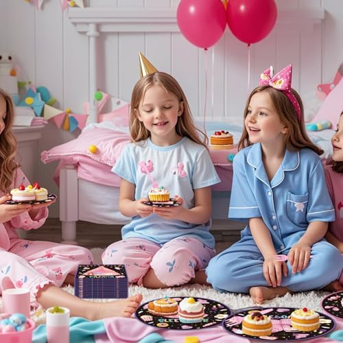 96PCS Pajama Party Plates Napkins Set for 24 Guests