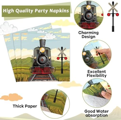 96 Pcs Train Paper Plates Napkins Forks Party Set