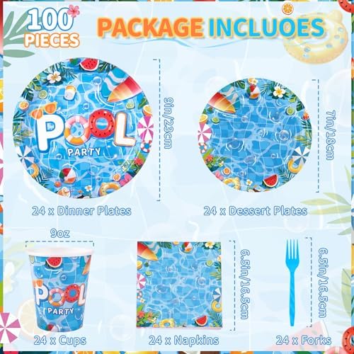 Pool Party Supplies Set for 24 Guests