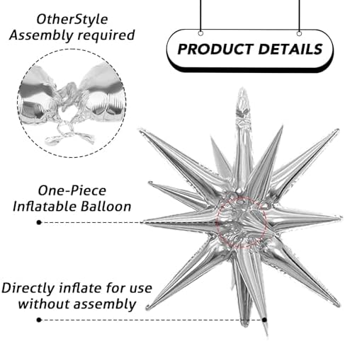 6PCS Black Silver Star Balloons for Party Decorations