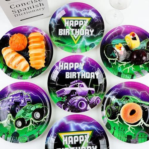 CHUNNIN 60Pcs Monster Truck Party Plates 9in Racing Car Theme
