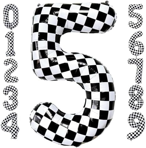 Checkered Number 5 Balloons 40 Inch Race Car Decorations