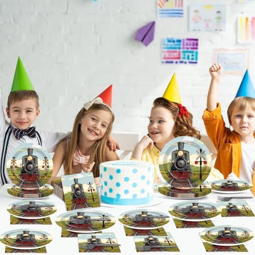 96 Pcs Train Paper Plates Napkins Forks Party Set