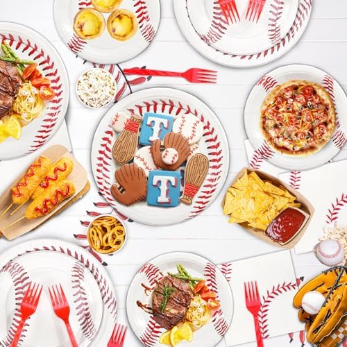 96 Pcs Baseball Themed Tableware Set for 24 Guests
