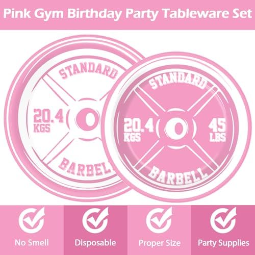 96pcs Gym Birthday Plates Barbell Decor for Girls