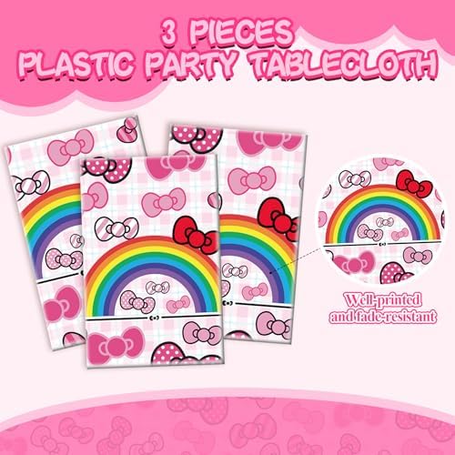 3Pcs Pink Bow Tie Birthday Decorations Cartoon Cat Tablecloths for Kids Party Supplies