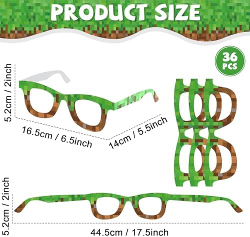 36 Pack Pixel Theme Paper Glasses for Parties