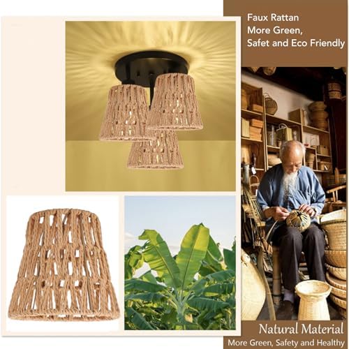 3 Pack Rattan Lamp Shades for Boho Decor
