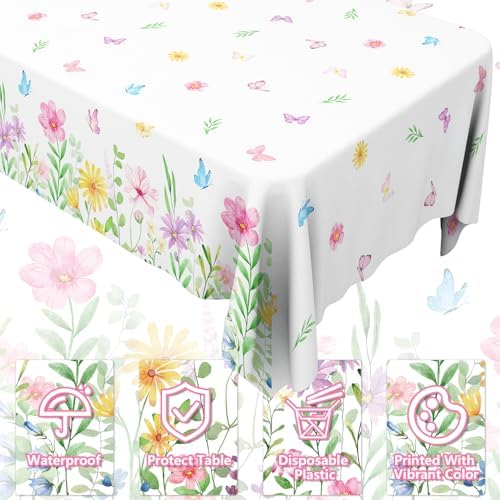 4 Pcs Spring Floral Tablecloth Wildflower Table Cover Set