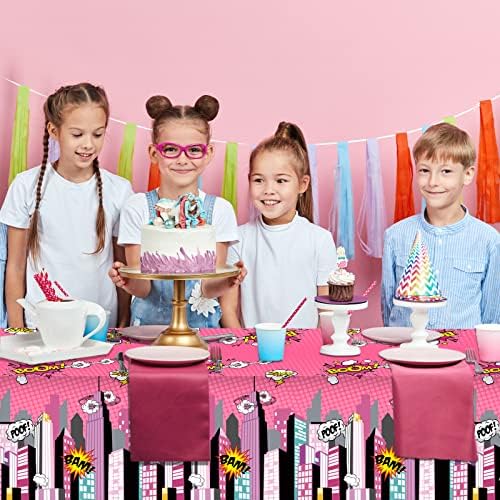 3 Pcs Super Girl Hero Party Tablecloths Pink
