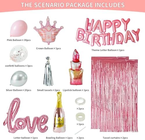 Pink Birthday Decorations Set for Women Girl